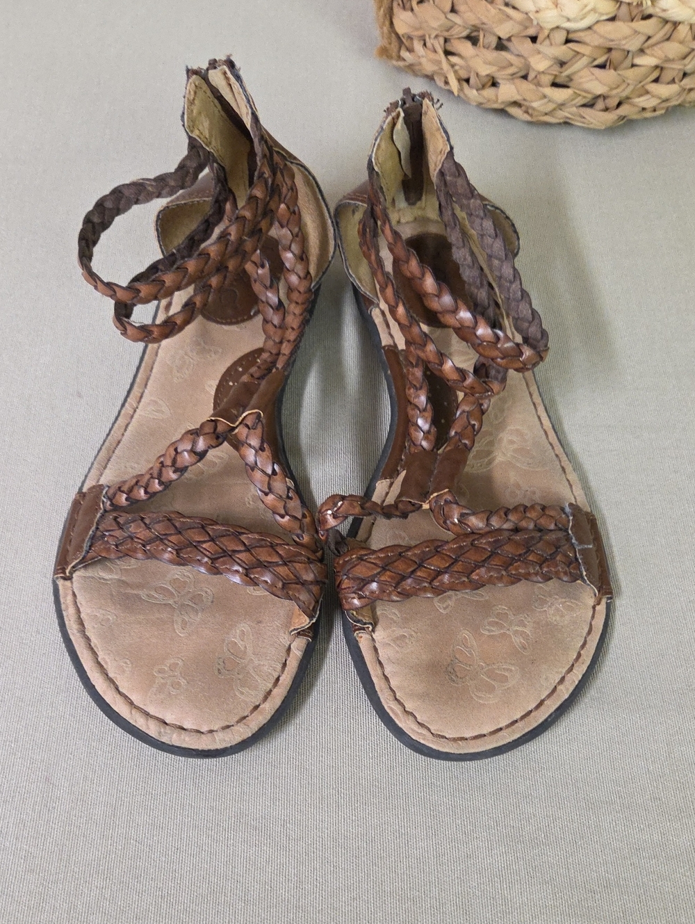 Braided Brown Leather Women’s Gladiator Sandals 9m Boc